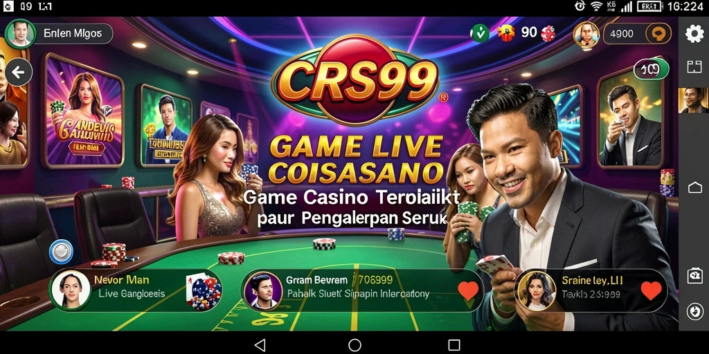 Gameplay seru CRS99 dengan dealer langsung dan suasana kasino yang nyata.