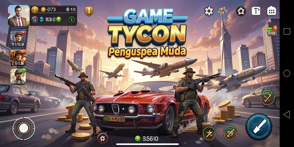 Screenshot menunjukkan gameplay menantang D73 saat mengelola bisnis.