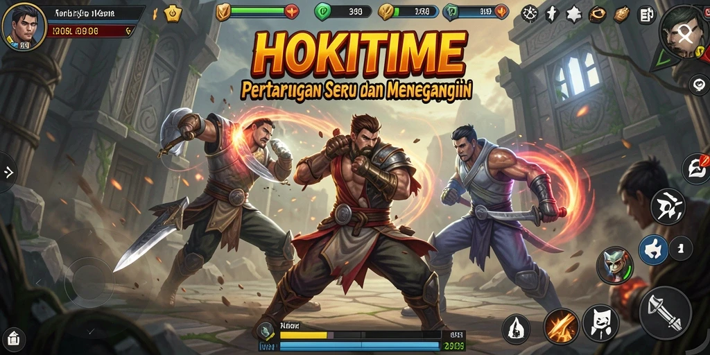 Screenshot gameplay HOKITIME menampilkan aksi bertarung yang menegangkan.