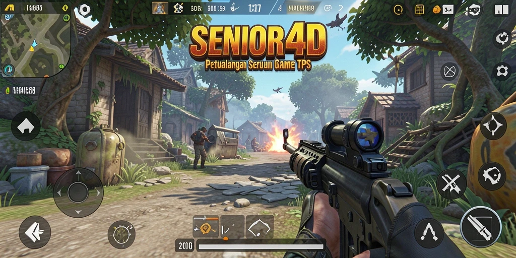 Screenshot gameplay SENIOR4D menampilkan aksi menegangkan dalam pertempuran TPS.