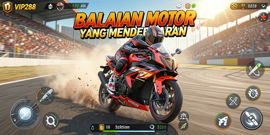 Gameplay VIP288 yang penuh aksi dan balapan motor yang seru.