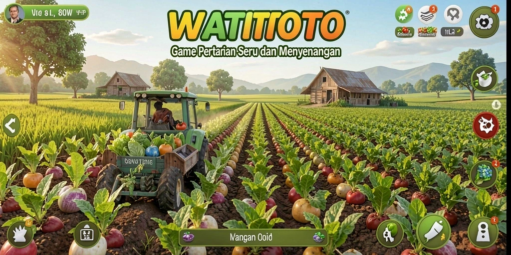 Screenshot gameplay WATITOTO menampilkan aktivitas pertanian yang menyenangkan.