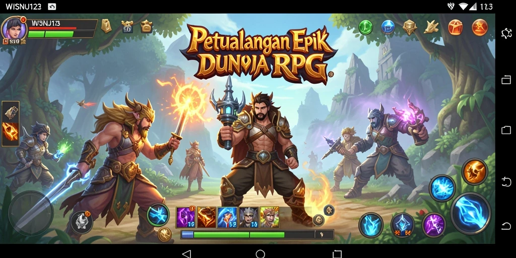 Screenshot gameplay WISNU123 yang menampilkan pertarungan epik dan eksplorasi.